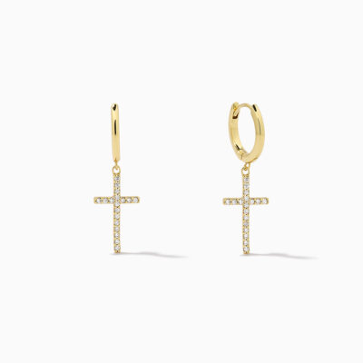 Pavé Cross Huggie Earrings